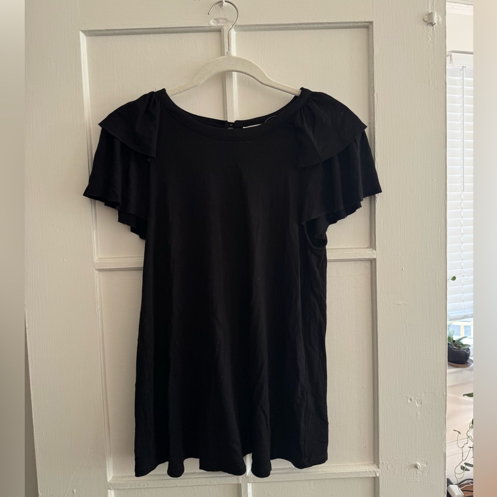 Black Tee With Ruffle Sleeves